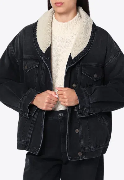 Isabel Marant Pimia Jacket In Denim And Faux Fur In Black