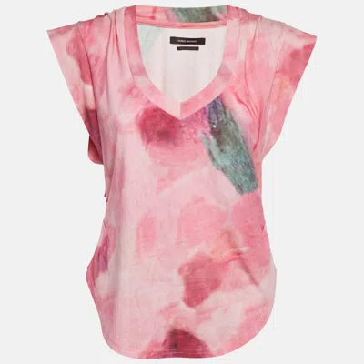Isabel Marant Pink Floral Print Jersey V-neck T-shirt