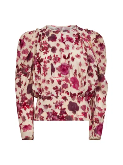Isabel Marant Pink Printed Stretch Silk Zarga Top In Red