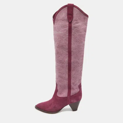 Pre-owned Isabel Marant Pink Suede And Canvas Knee Length Boots Size 38