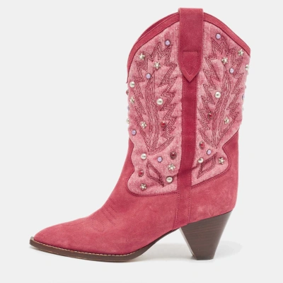 Pre-owned Isabel Marant Pink Suede Embellished Ankle Boots Size 38