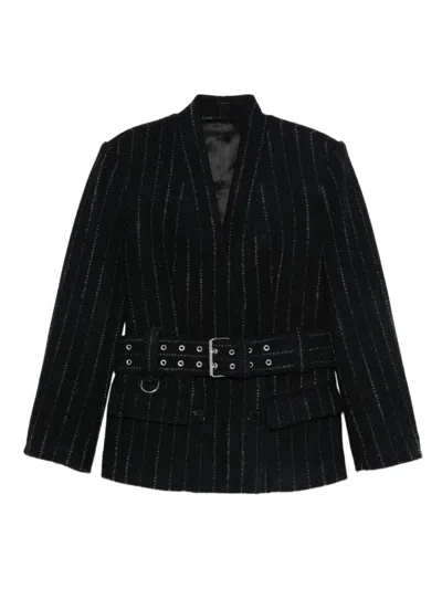 Isabel Marant Pinstripe Belted Blazer In Black