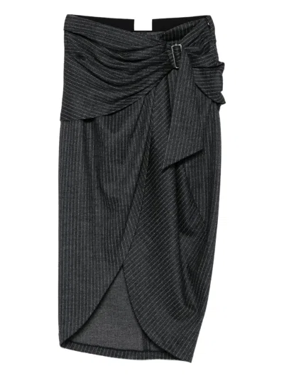 ISABEL MARANT PINSTRIPE BELTED WRAP SKIRT