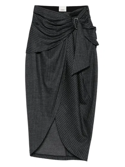 Isabel Marant Pinstripe Belted Wrap Skirt In Black