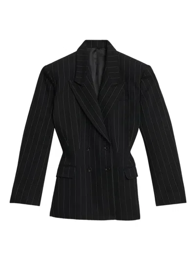 Isabel Marant Maia Double-breasted Pinstriped Cotton-blend Herringbone Blazer In Black