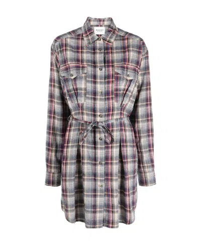 Isabel Marant Plaid Check Midi Shirtdress In Gray