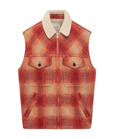 Isabel Marant Kiraneo Logo-embroidered Plaid-check Gilet In Orange