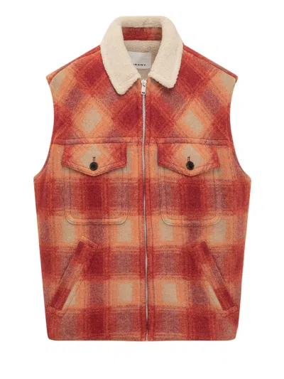 Isabel Marant Plaid Shearling Collar Jacket In Orange