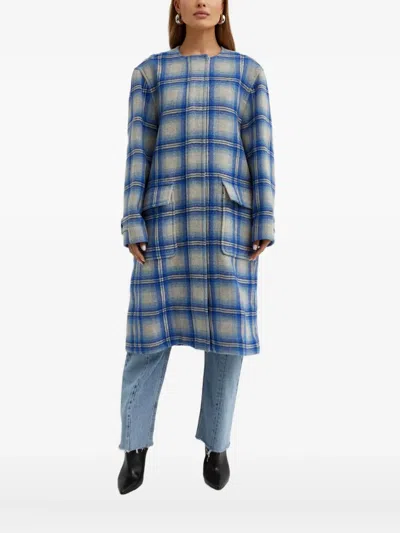 Isabel Marant Plaid-pattern Wool Coat In Blue