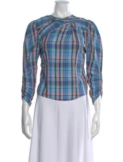 Pre-owned Isabel Marant Plaid Print Crew Neck Blouse In Blue