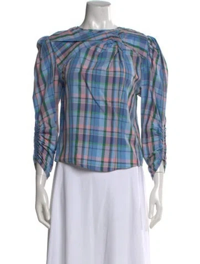 Pre-owned Isabel Marant Plaid Print Crew Neck Blouse In Blue
