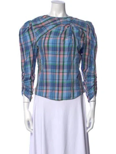 Pre-owned Isabel Marant Plaid Print Crew Neck Blouse In Blue