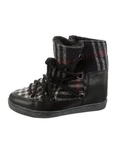 Pre-owned Isabel Marant Plaid Print Lace-up Boots In Black