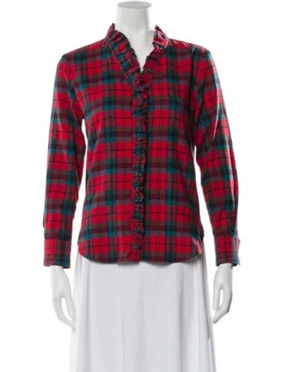 Pre-owned Isabel Marant Plaid Print Long Sleeve Blouse In Red