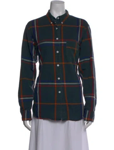 Pre-owned Isabel Marant Plaid Print Long Sleeve Button-up Top In Green