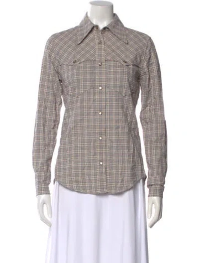 Pre-owned Isabel Marant Plaid Print Long Sleeve Button-up Top In Neutral