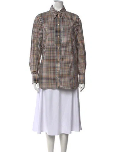 Pre-owned Isabel Marant Plaid Print Long Sleeve Button-up Top In Neutrals
