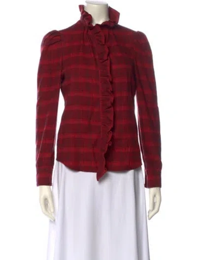 Pre-owned Isabel Marant Plaid Print Mock Neck Button-up Top In Multi