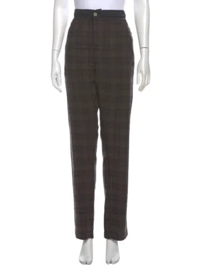 Pre-owned Isabel Marant Plaid Print Straight Leg Pants In Brown