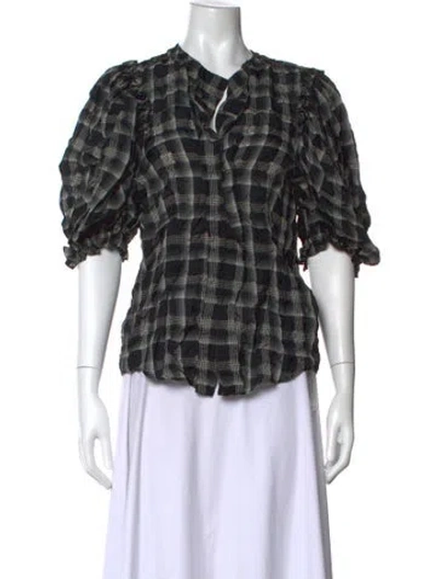Pre-owned Isabel Marant Plaid Print V-neck Blouse In Black