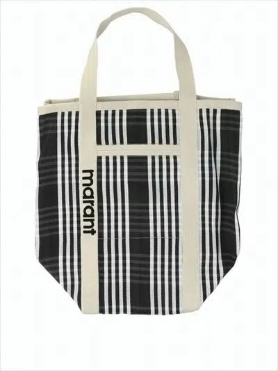 Isabel Marant Plaid Tote Bag With Cream Handles In White