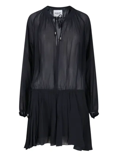 Isabel Marant Pleated Drawstring Mini Dress In Black
