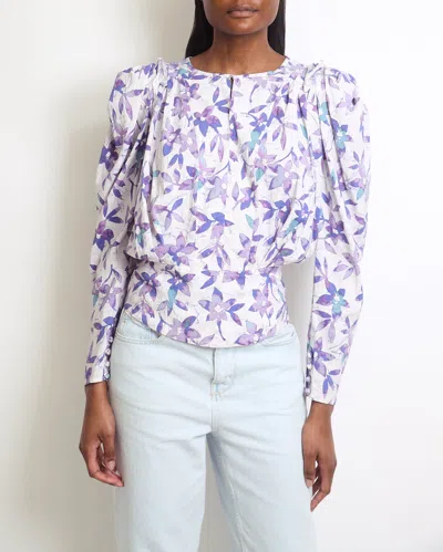 Isabel Marant Pleated Floral Long Sleeve Blouse In Purple