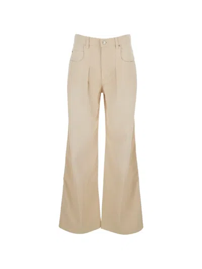 Isabel Marant Rodayna Beige Jeans With Logo Patch On The Rear And Wide Leg In Denim Woman In Neutral