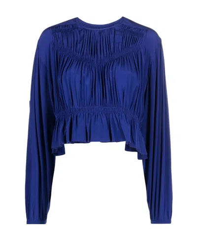 Isabel Marant Pleated Long-sleeved Crewneck Blouse In Blue