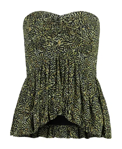 Isabel Marant Pleated Printed Blouse In Green