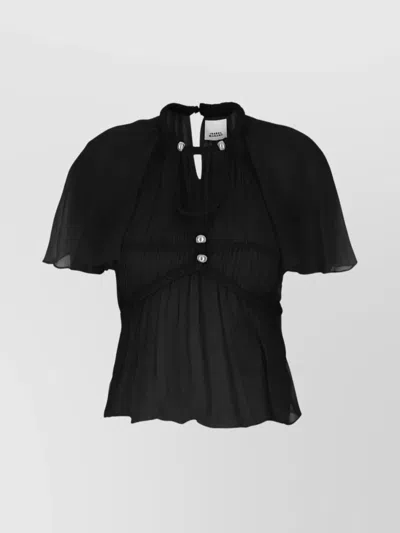 Isabel Marant Pleated Short Sleeves Silk Blouse In Black