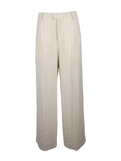Isabel Marant Pleated Wide-leg Trousers With High Waist And Vertical Pinstripes In Neutral