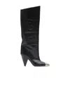 Isabel Marant Knee Leather Boots Metallic Detail In Black