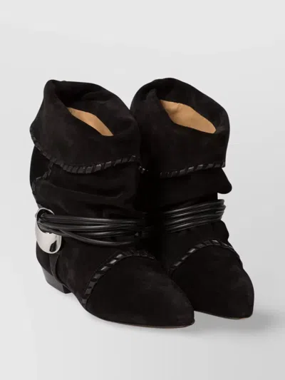 Isabel Marant Pointed Toe Suede Ankle Boots With Decorative Strap In Black