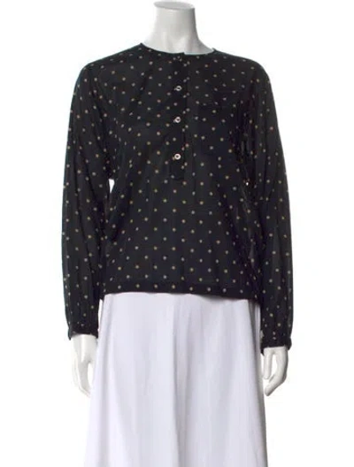 Pre-owned Isabel Marant Polka Dot Print Crew Neck Blouse In Black