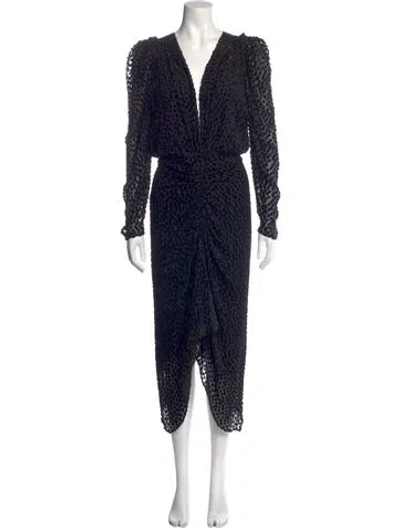 Pre-owned Isabel Marant Polka Dot Print Midi Length Dress In Black