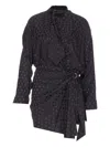Isabel Marant Dots Print Wrap Dress Belted Waist In Black