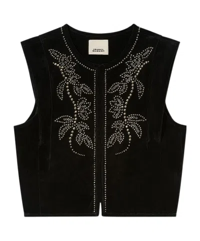 Isabel Marant Poppy Studded Velvet Vest In Black