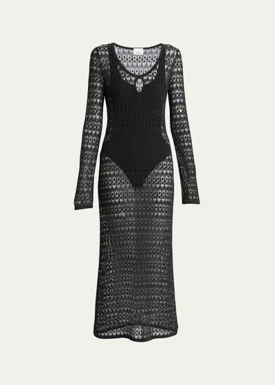 Isabel Marant Poros Scoop-neck Long-sleeve Crochet Knit Maxi Dress In Black