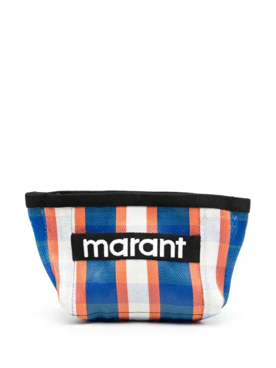 Isabel Marant Powden Logo-embroidered Clutch In Blue