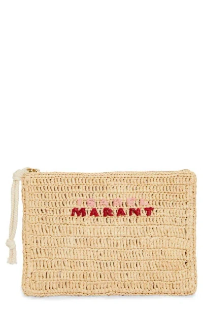 Isabel Marant Praia Raffia Zip Pouch In Neutral