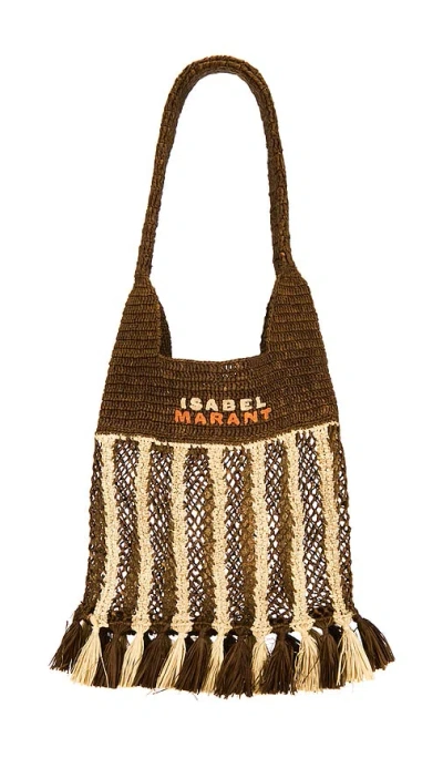 Isabel Marant Handwoven Raffia Tote Bag With Fringe And Logo Detail In Brown