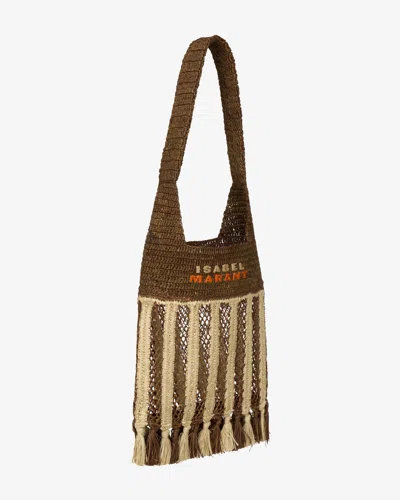 Isabel Marant Handwoven Raffia Tote Bag With Fringe And Logo Detail In Brown
