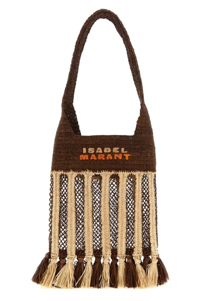 Isabel Marant Handwoven Raffia Tote Bag With Fringe And Logo Detail In Brown