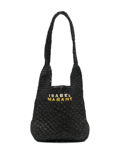 Isabel Marant Praia Small Straw Shoulder Bag In Black