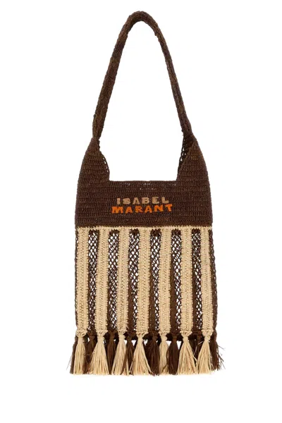 Isabel Marant Handwoven Raffia Tote Bag With Fringe And Logo Detail In Brown