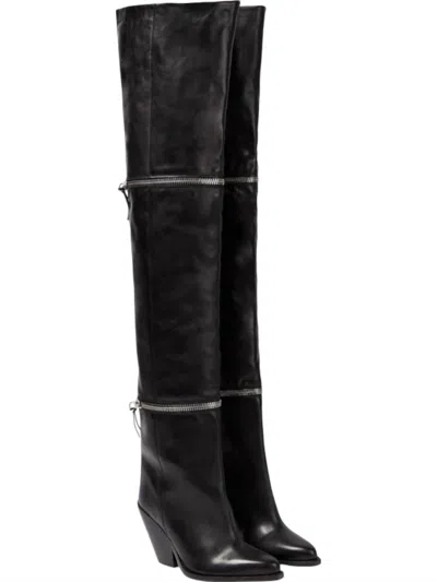 Isabel Marant Pre-loved Women Lelodie Leather Over The Knee Boots In Black