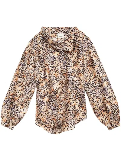 Isabel Marant Leopard-print Asymmetric-neck Blouse In Neutrals