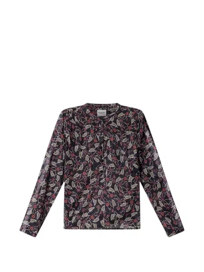 Isabel Marant Printed Cotton Voile Blouse In Black