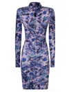 Isabel Marant Cutout Ruched Floral Print Stretch-velvet Mini Dress In Purple
